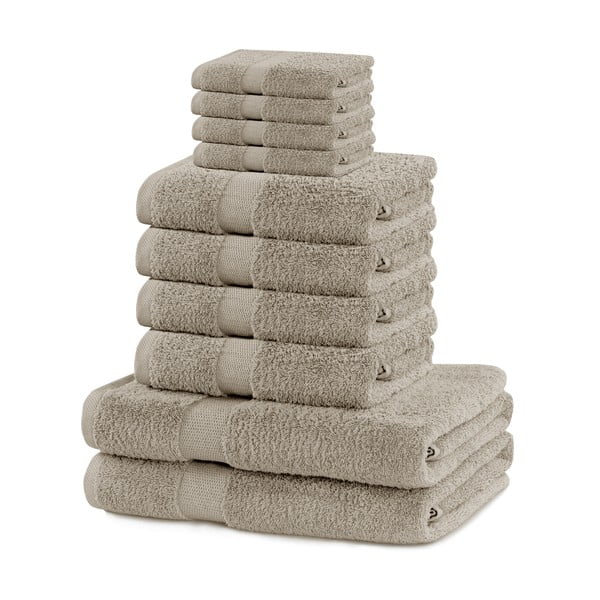Бежови памучни хавлии и кърпи за баня в комплект от 10 бр. от тери Marina – DecoKing