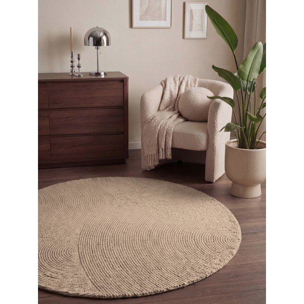 Бежов ръчно изработен вълнен кръгъл килим ø 120 cm Calmio – Hanse Home-image-1