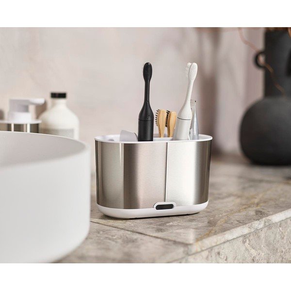 Стойка за четки за зъби от неръждаема стомана в сребрист цвят Duo Steel – Joseph Joseph-image-1
