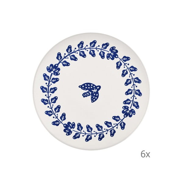Комплект от 6 чинии от бял и син порцелан Bloom, ⌀ 26 cm - Mia