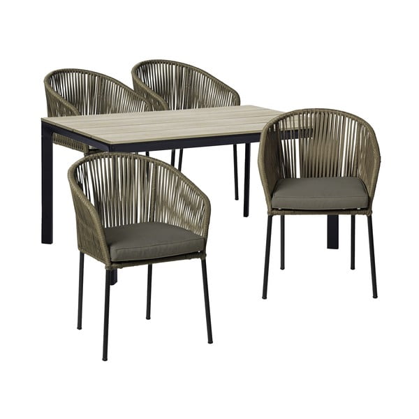 Градински комплект за хранене за 4 лица със сиво-кафяв стол Trapani и маса Thor, 147 x 90 cm - Bonami Selection