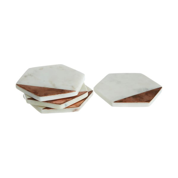 Комплект от 4 подложки от бял мрамор с медни детайли Geometric - Premier Housewares