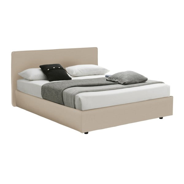 Krémová dvoulůžková postel s úložným prostorem a matrací 13Casa Ninfea, 160 x 200 cm