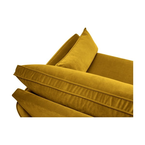 Ъглов диван от жълто кадифе с черни крака, десен ъгъл Lento - Kooko Home-image-4