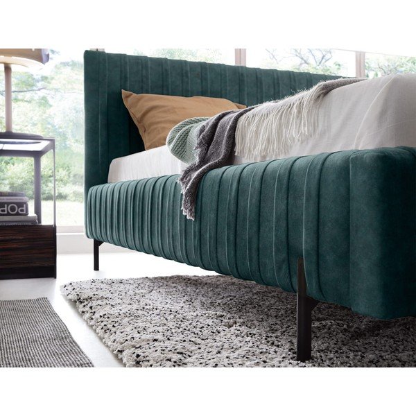 Двойно легло тапицирано с място за съхранение и включена подматрачна рамка в петролен цвят 160x200 cm Plissa – ELTAP-image-4