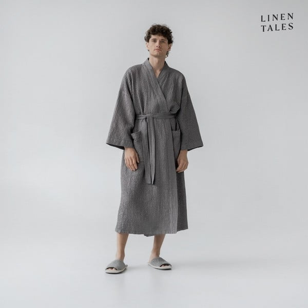 Тъмносив халат за баня размер L/XL Honeycomb - Linen Tales