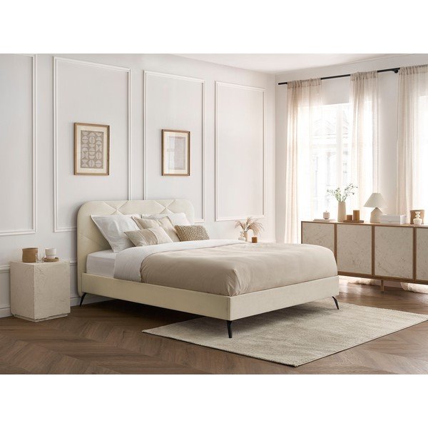 Бежово тапицирано двойно легло с включена подматрачна рамка 180x200 cm Prune – Bobochic Paris-image-1