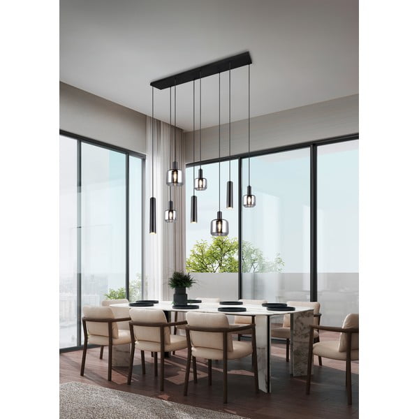 Черно висящо осветително тяло с метален абажур/със стъклен абажур Mataro – Trio-image-1