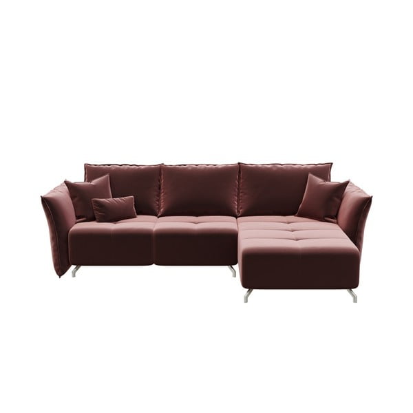 Тъмнорозов кадифен диван Devichy ъглов диван, десен ъгъл Hermes - devichy