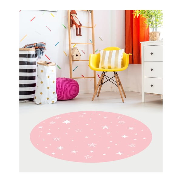 Růžový dětský koberec Floorart Stars, ⌀ 100 cm