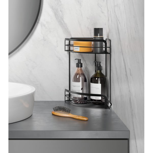 Черен ъглов двуетажен рафт за баня Origin Lava - Metaltex-image-2