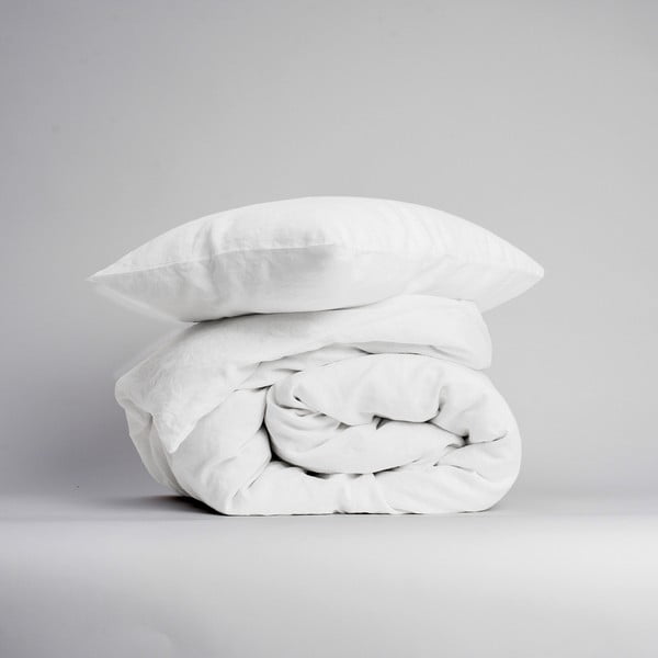 Бяло единично удължено спално бельо със смес от лен 165x220 cm – Linen Tales-image-1