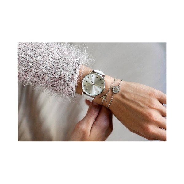 Dámské hodinky s bílým páskem z pravé kůže Emily Westwood Luxury-image-1
