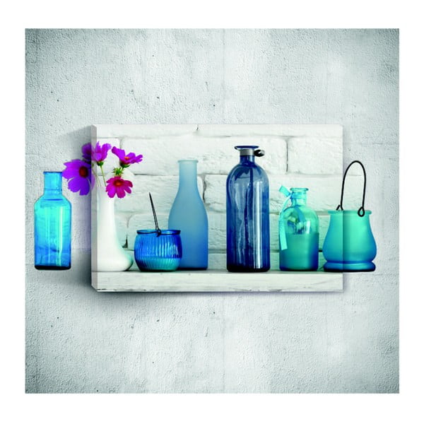 Nástěnný 3D obraz Mosticx Blue Bottles With Flowers, 40 x 60 cm