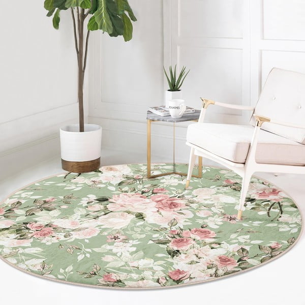 Светлозелен кръгъл килим подходящ за пране и за прахосмукачки роботи ø 100 cm Comfort – Mila Home-image-2