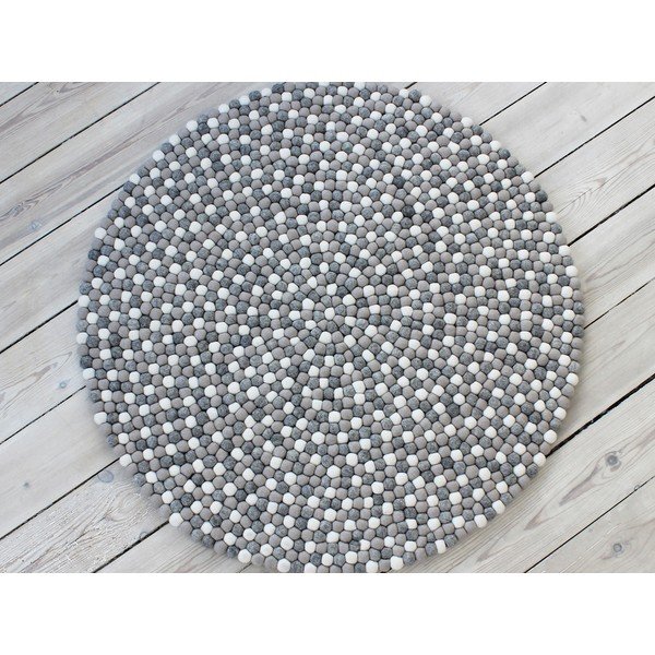 Светлосив вълнен килим с топки , ⌀ 120 см Ball Rugs - Wooldot-image-1