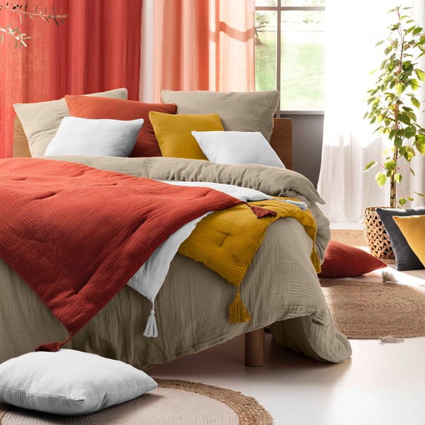 Бежово удължено муселиново спално бельо за двойно легло 220x240 cm Angelia - douceur d'intérieur-image-2