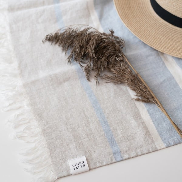 Синьо ленено одеяло за плаж 140x170 cm Allure Stripe – Linen Tales-image-4