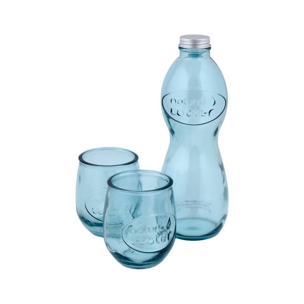 Комплект от бутилка за вода и 2 чаши от рециклирано стъкло Вода - Ego Dekor