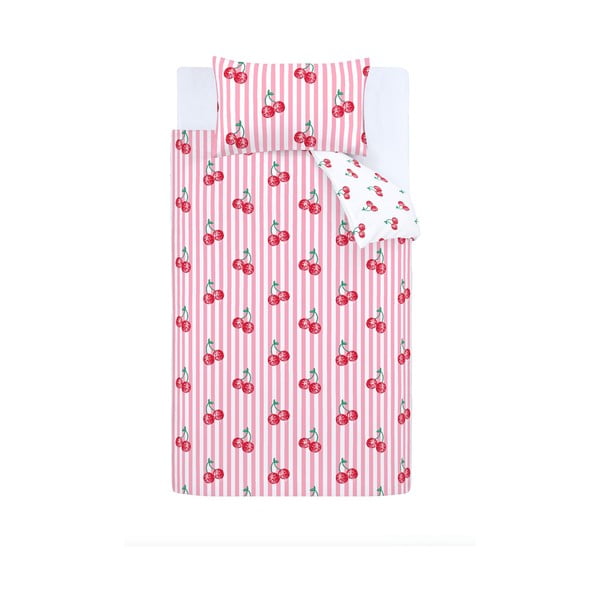 Бяло-розово единично  спално бельо 135x200 cm Disco Cherries Stripes – Catherine Lansfield
