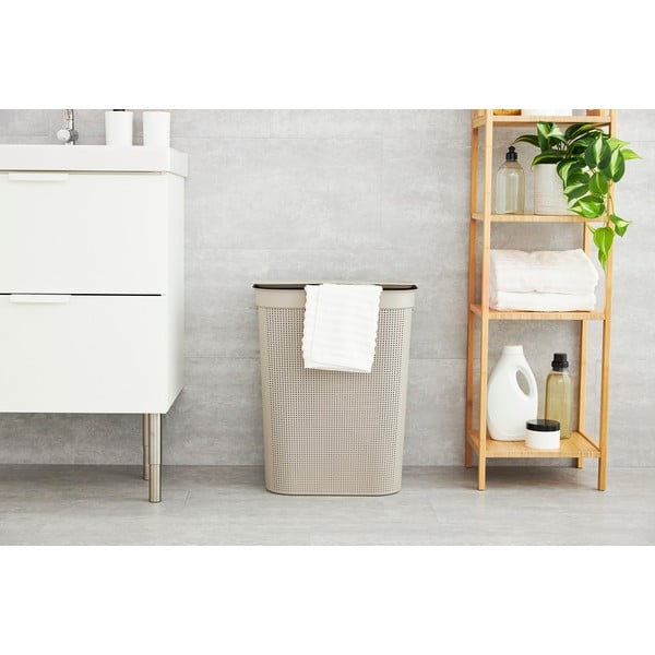 Бежов пластмасов кош за пране 50 л Brisen - Rotho-image-1