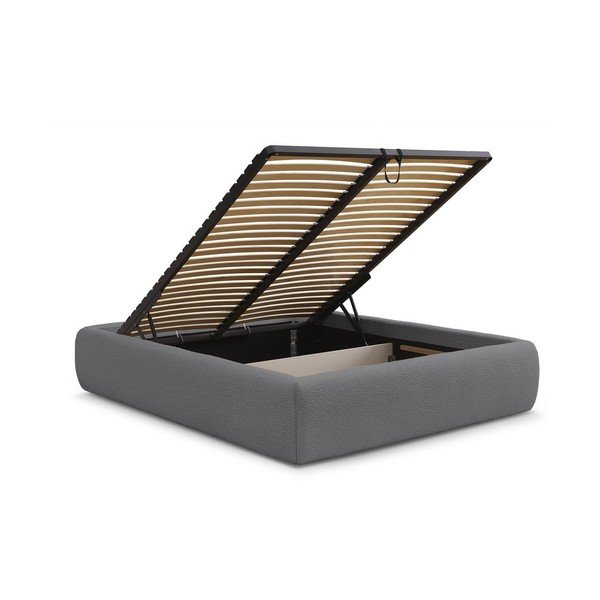 Тъмносиво тапицирано двойно легло без табла с място за съхранение и включена подматрачна рамка 160x200 cm Inera – Bobochic Paris-image-3