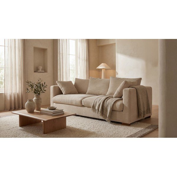 Бежов велурен диван 220 cm Comfy - Scandic-image-1