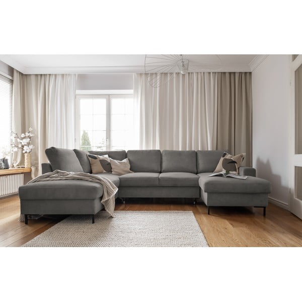 Сив разтегателен ъглов диван от рипсено кадифе (ляв ъгъл) Lofty Lilly – Miuform-image-4