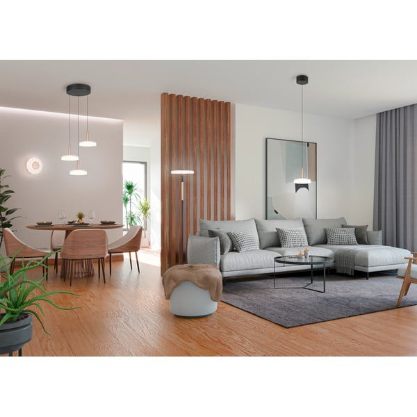 Черно-бяло и златисто LED затъмняващо се висящо осветително тяло със стъклен абажур ø 35 cm Celeste – Trio-image-3