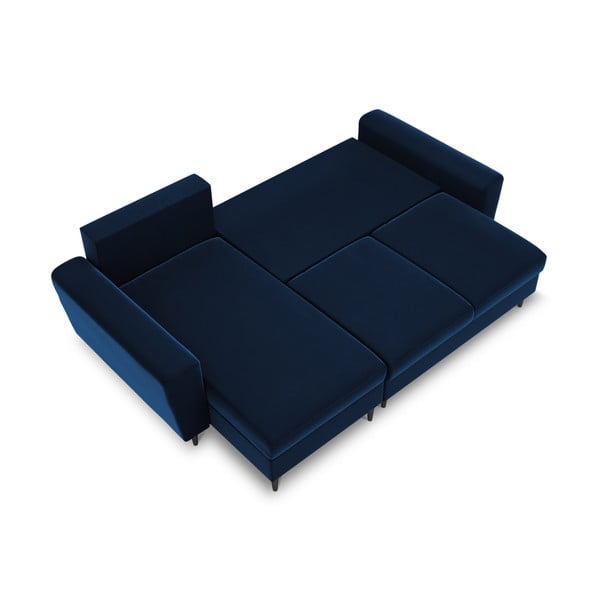 Син кадифен разтегателен ъглов диван с място за съхранение Kyoto – Cosmopolitan Design-image-1