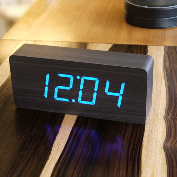 Черен будилник със син LED дисплей Slab Click Clock - Gingko-image-1