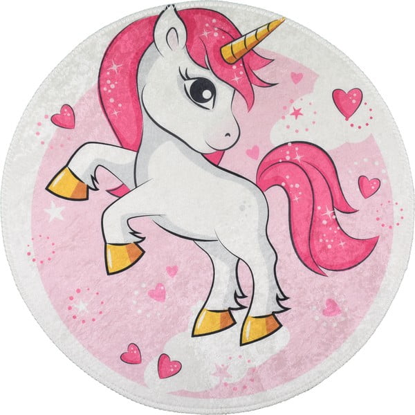 Розов детски килим подходящ за пране ø100 cm Pink Unicorn – Vitaus