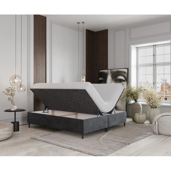 Антрацитно тапицирано двойно легло с място за съхранение 140x200 cm Tate – Maison de Rêve-image-2