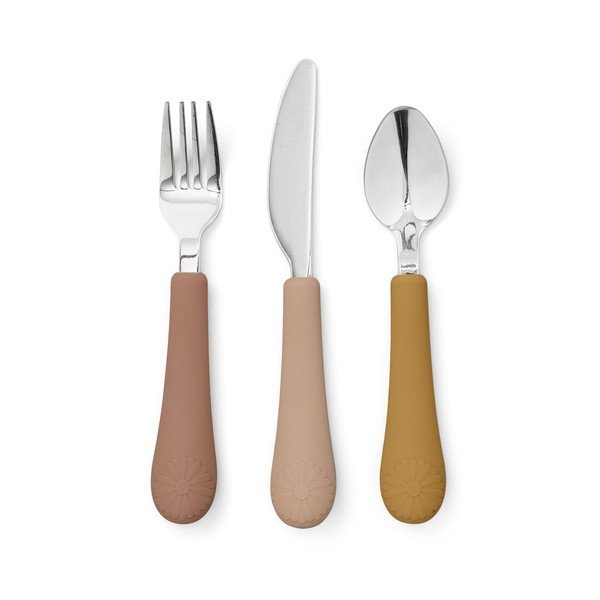 Детски прибори за хранене от силикон в цвят жълта охра/теракота 3 бр. Tuscany Mix – Cam Cam Copenhagen