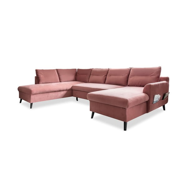 Розов кадифен U-образен разтегателен диван , ляв ъгъл Stylish Stan - Miuform