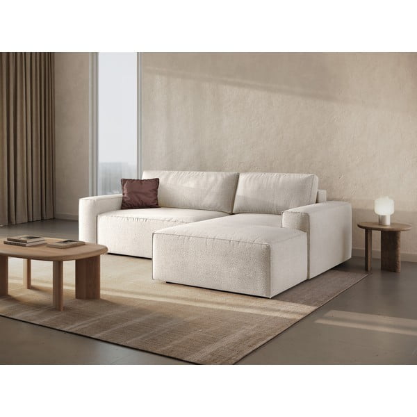 Бял разтегателен ъглов диван от букле (десен ъгъл) Jodie – Micadoni Home-image-1