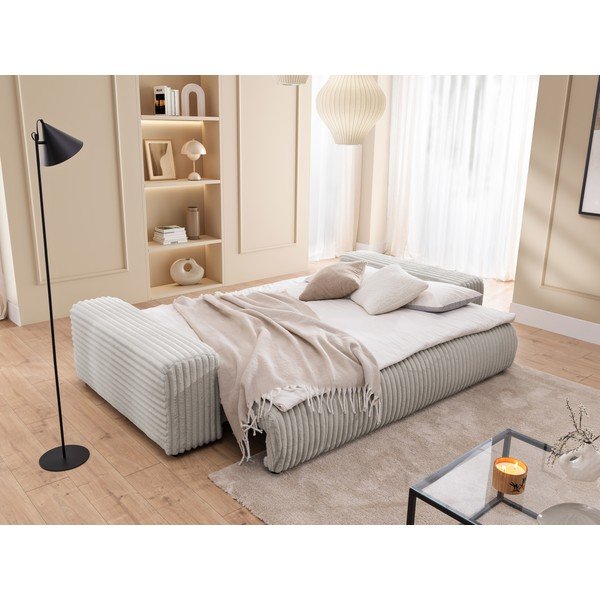 Светлосив сгъваем/с място за съхранение диван от рипсено кадифе 260 cm Justin  – Ropez-image-4