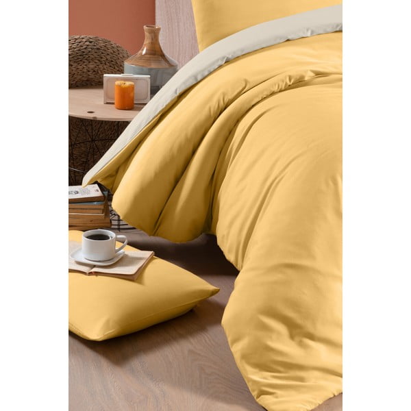 Жълт и кремав памучен чаршаф за двойно легло/разширен чаршаф за легло 200x220 cm - Mila Home-image-2