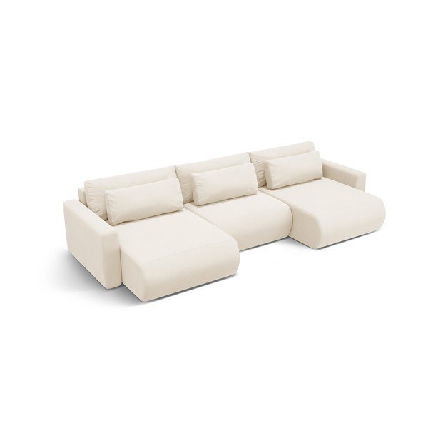 Бежов кадифен разтегателен ъглов диван с място за съхранение (U форма) Belfast – Cosmopolitan Design-image-2