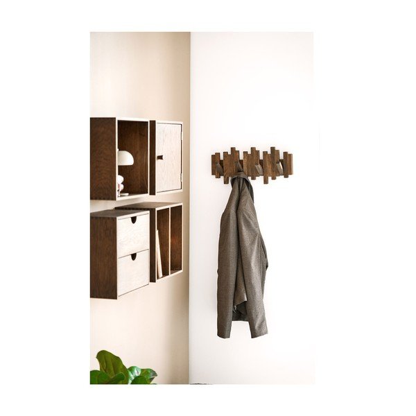 Тъмнокафява стенна закачалка от масивен дъб 40 cm Caltra – House Nordic-image-1