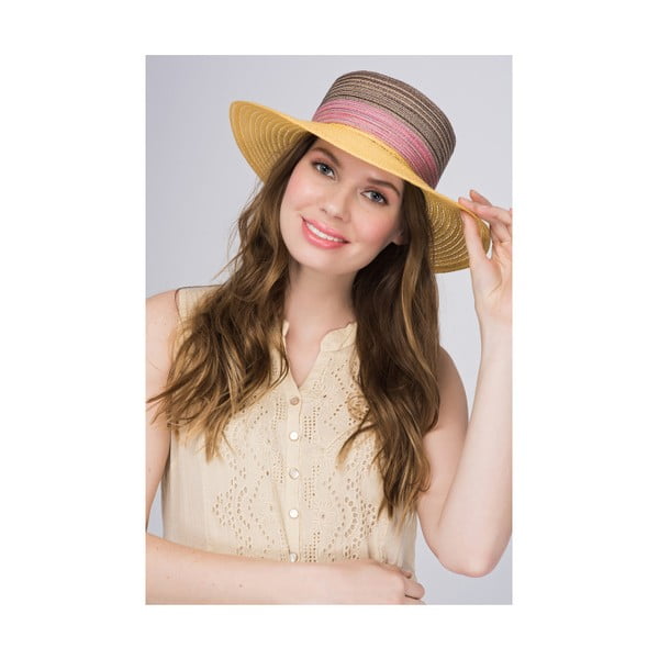 Žluto-růžový dámský klobouk z čisté bavlny NW Smile
