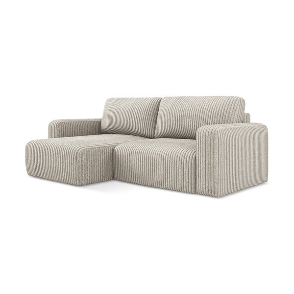 Бежов сгъваем/с място за съхранение ъглов диван от рипсено кадифе (ляв ъгъл) Kona – Makamii-image-2