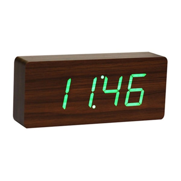 Тъмнокафяв будилник със зелен LED дисплей Slab Click Clock - Gingko