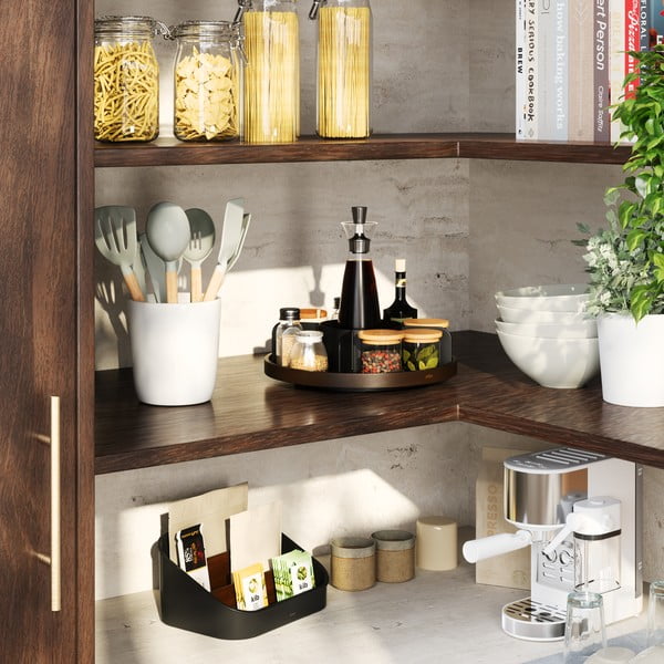 Черен въртящ се дървен органайзер за козметика за баня Bellwood – Umbra-image-4