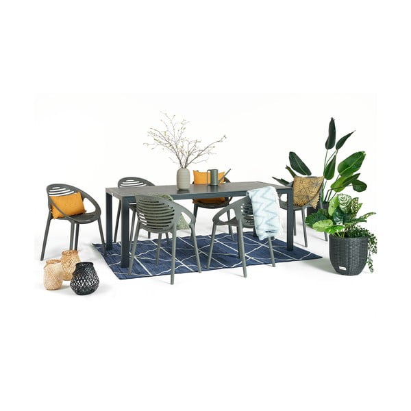 Градински комплект за хранене за 6 души със сив стол Joanna и маса Viking, 90 x 205 cm Viking & Joanna - Bonami Selection-image-2