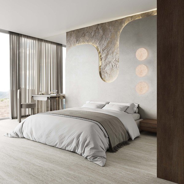 Каменна LED затъмняваща се стенна лампа в матово бял цвят Bobbin – Trio Select-image-1