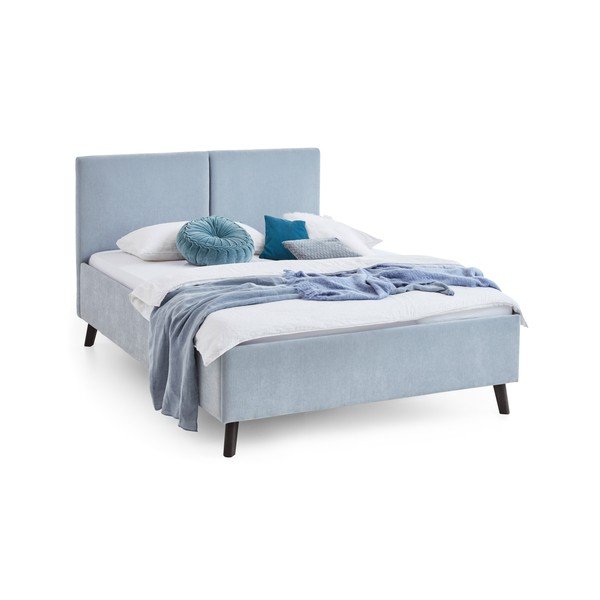 Светлосиньо двойно легло 140x200 cm тапицирано с включена подматрачна рамка Piano – Meise Möbel-image-3