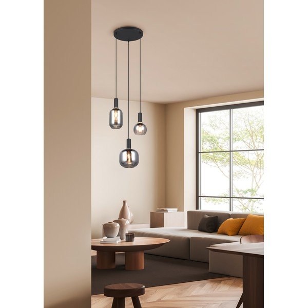 Черно висящо осветително тяло със стъклен абажур Diva – Trio-image-1