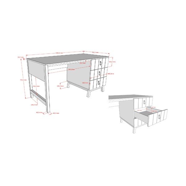 Детско бюро 70x140 cm Sezane – Vipack-image-2