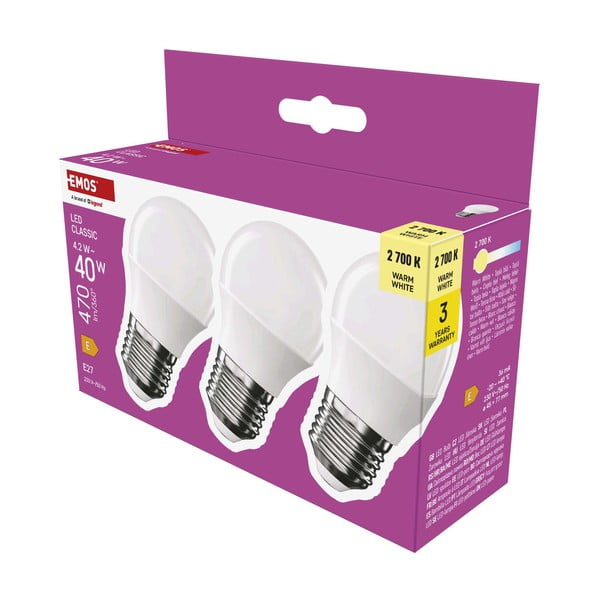 Топли бели LED крушки в  комплект от 3 бр. E27, 4 W – EMOS-image-3